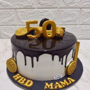 50th birthday cake Chennai with elegant gold theme design