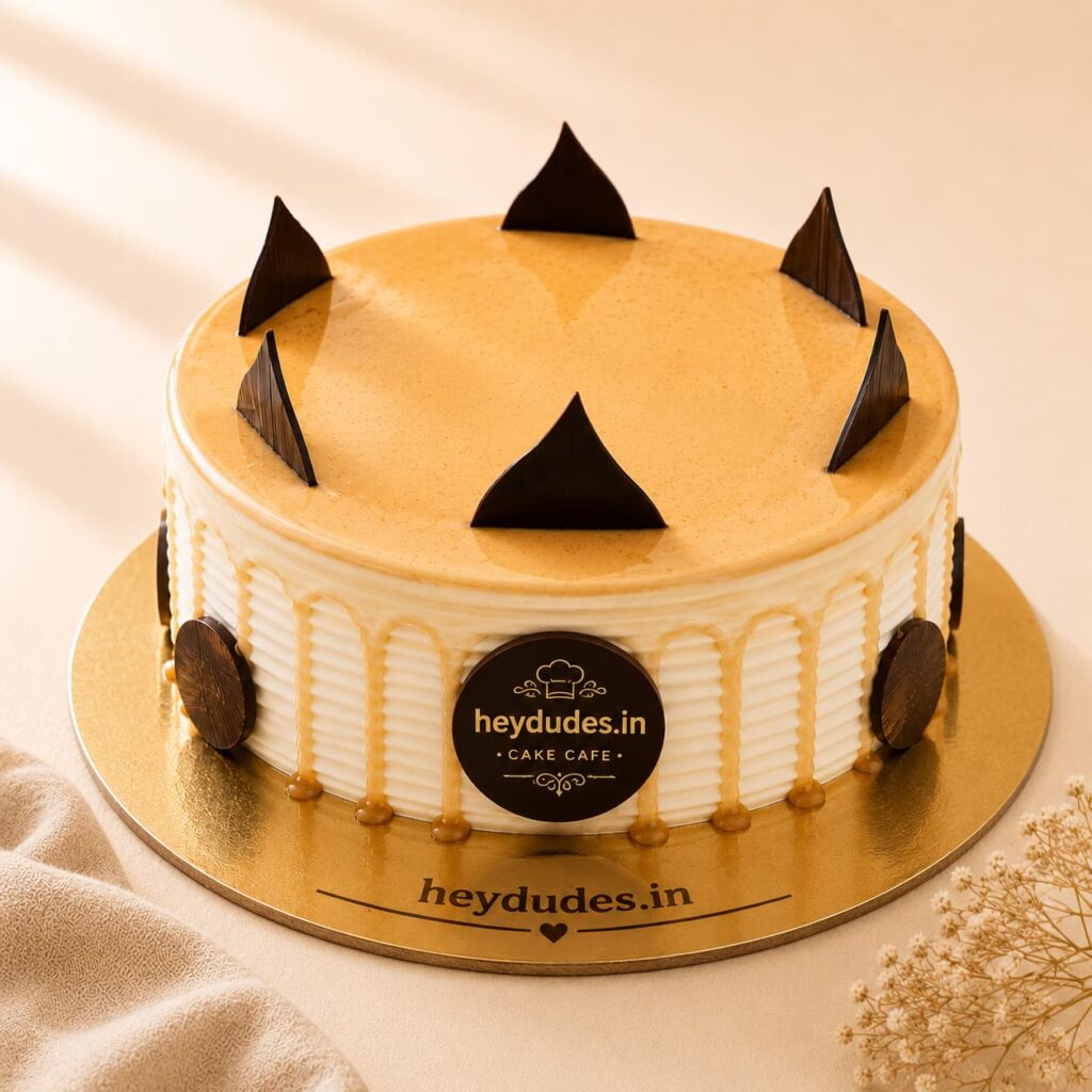 Arabian Delight Cake with rich chocolate layers, creamy frosting, and premium dry fruit topping, available for online cake delivery in Chennai from Heydudes Cake Cafe.