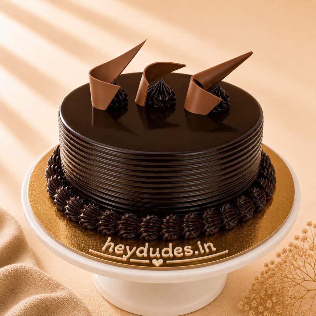 Choco Truffle Cake with rich chocolate sponge and smooth chocolate ganache, available for online cake delivery in Chennai from Heydudes Cake Cafe.