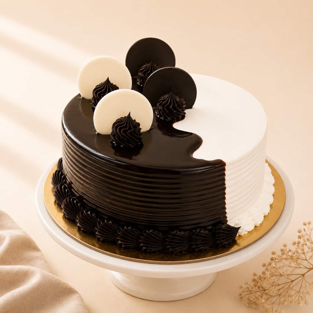 Choco Vanilla Cake with layers of rich chocolate and smooth vanilla cream, available for online cake delivery in Chennai from Heydudes Cake Cafe.