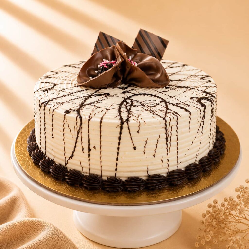 Elite Kesar Almond Cake with soft sponge, rich saffron cream, premium almonds, and elegant decoration, available for online cake delivery in Chennai from Heydudes Cake Cafe.