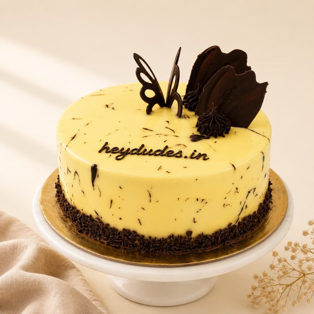 Pineapple Delight Cake with soft vanilla sponge, fresh pineapple cream, and juicy pineapple topping, available for online cake delivery in Chennai from Heydudes Cake Cafe.